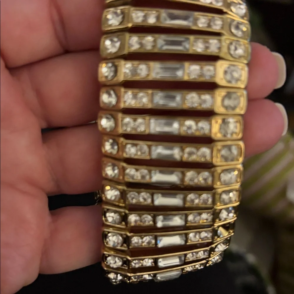 Rhinestone gold-tone stretch bracelet Y2K